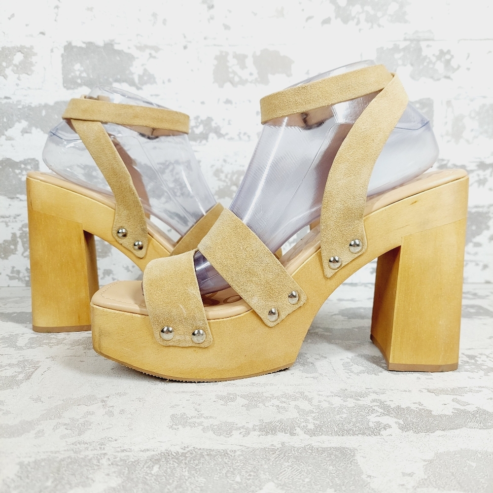 NEW Sam Edelman Rosalind Tan Suede Block Heel Ankle Strap Sandals W674 - Picture 5 of 14